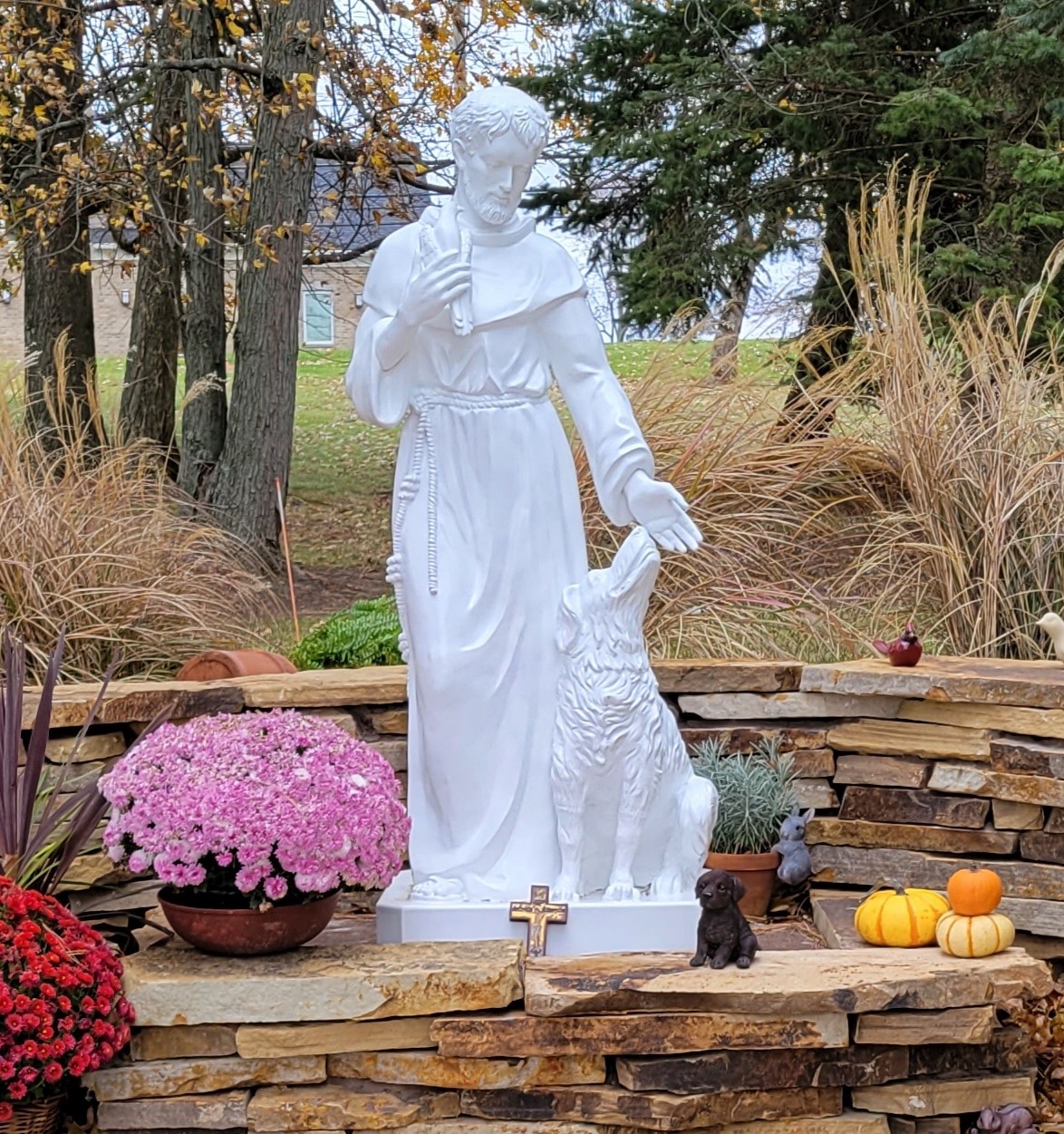 St. Francis With Dog Outdoor Garden Church Statue 60 Inch White
