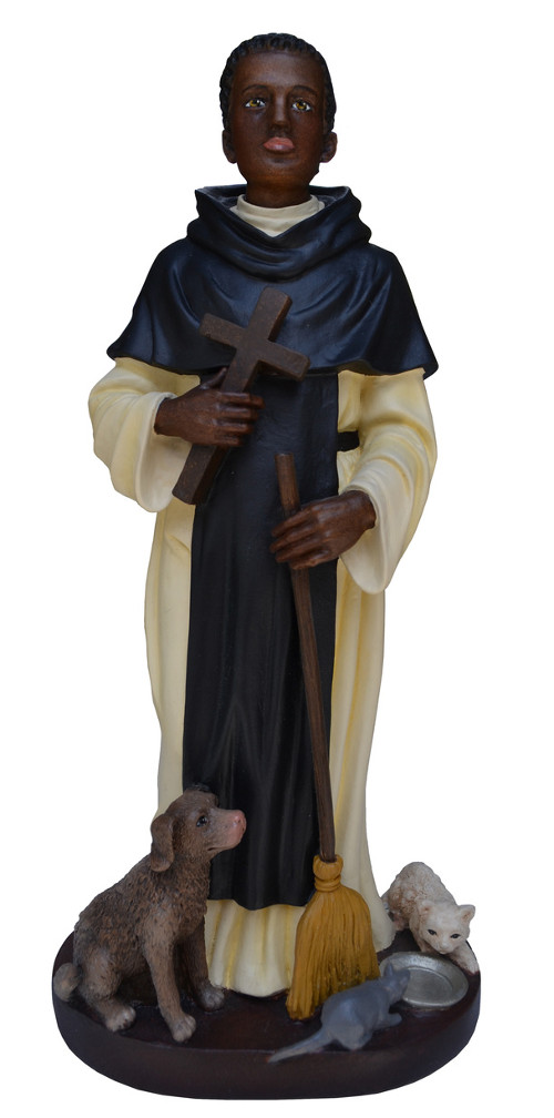 St. Martin De Porres Statue 11 Inch Handpainted Polymer Resin