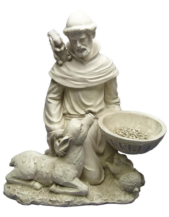 St. Francis With Animals Outdoor Garden Statue Feeder 19 Inch Faux