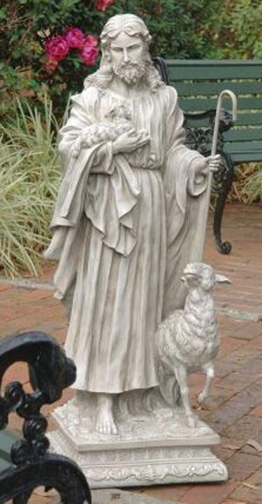 Good Shepherd Outdoor Garden Church Statue - 43 Inch - Antique