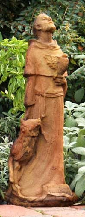 St Francis Of Assisi Outdoor Garden Statue 27 Inch Sandstone Color Made Fiber Stone St Francis Of Assisi Outdoor Garden, St Francis Statue Garden
