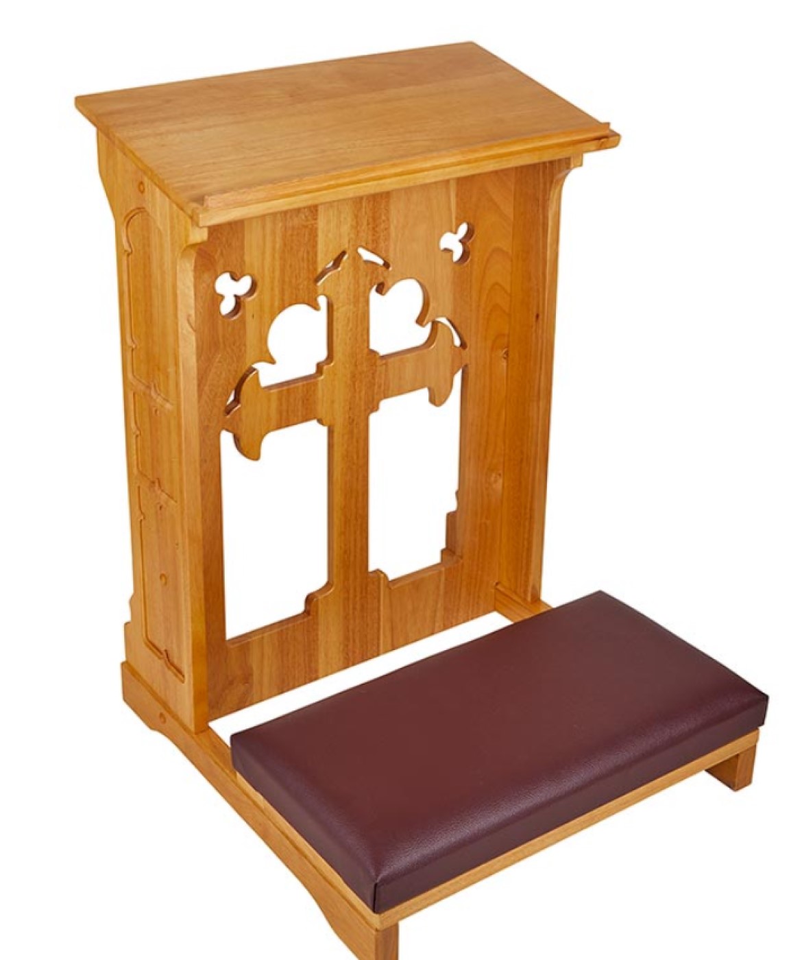 Holy Cross Padded Kneeler Prie Dieux Medium Oak Stain