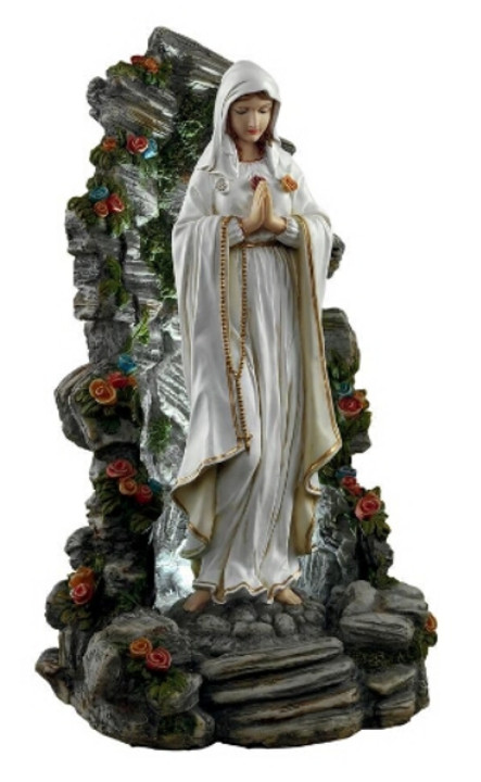 Blessed Virgin Mary In Prayer Statue In Grotto With LED Lighting - 19 ...