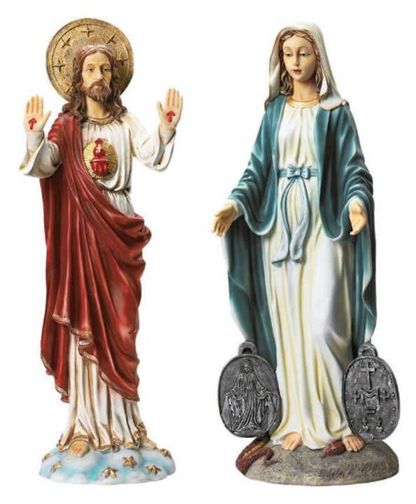 Sacred Heart of Jesus &amp; Our Lady of Grace Statue Set - 23 Inch Each -  Painted Resin
