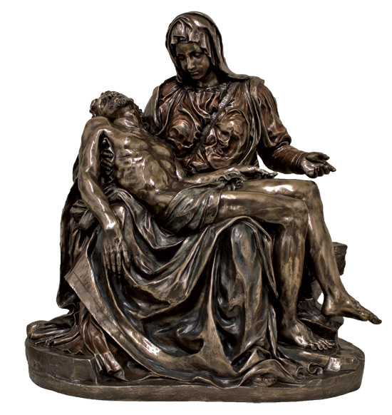 Pieta Statue 31 Inch Lightly Handpainted Coldcast Bronze Resin