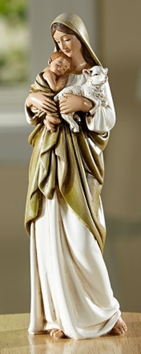 L'Innocence Mary With Baby Jesus & Lamb Statue - 7 Inch - Resin