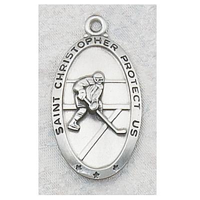 Hockey Medals - St Christopher Sterling Silver - 1 Inch with 24 Inch Chain