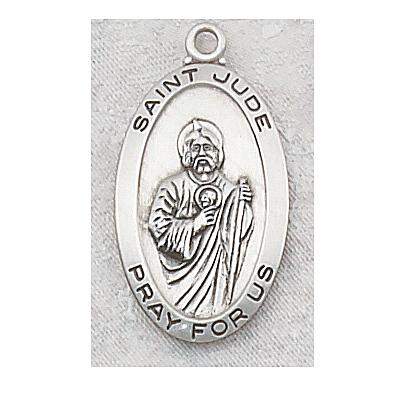 St. Jude Medal - Sterling Silver - 1 Inch with 24 Inch Chain