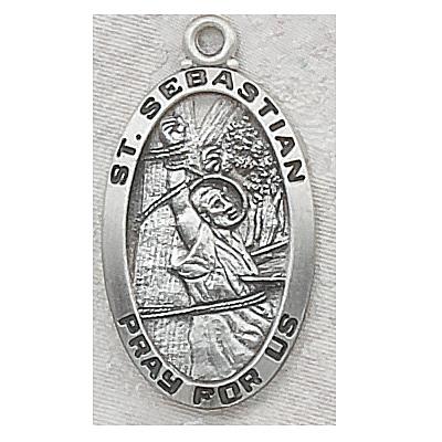 St. Sebastian Medal - Sterling Silver - 1 Inch with 24 Inch Chain