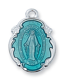 Sterling Silver Miraculous Medal Necklace With 18 Inch Rhodium Plated ...