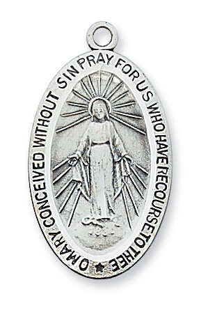 Sterling Silver Miraculous Medal Necklace With 18 Inch Rhodium Plated ...