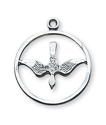 Sterling Silver Holy Spirit Medal Necklace With 18 Inch Rhodium Plated ...