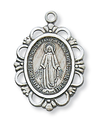 Sterling Silver Miraculous Medal Necklace With 18 Inch Rhodium Plated ...