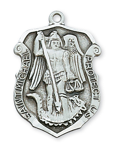 Sterling Silver St. Michael Medal Necklace With 24 Inch Rhodium Plated ...