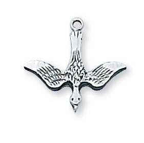 Sterling Silver Holy Spirit Medal Necklace With 18 Inch Rhodium Plated ...