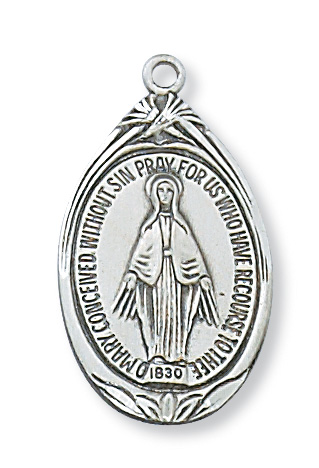 Sterling Silver Miraculous Medal Necklace With 18 Inch Rhodium Plated ...