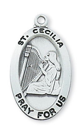 Sterling Silver St. Cecilia Medal Necklace With 18 Inch Rhodium Plated ...