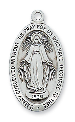 Sterling Silver Miraculous Medal Necklace With 18 Inch Rhodium Plated ...