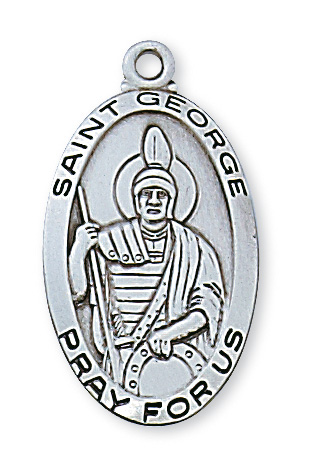 Sterling Silver St. George Medal Necklace With 24 Inch Rhodium Plated ...