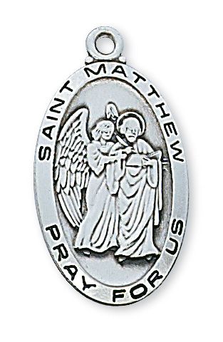 Sterling Silver St. Matthew Medal Necklace With 24 Inch Rhodium Plated ...