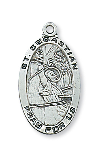 Sterling Silver St. Sebastian Medal Necklace With 24 Inch Rhodium ...