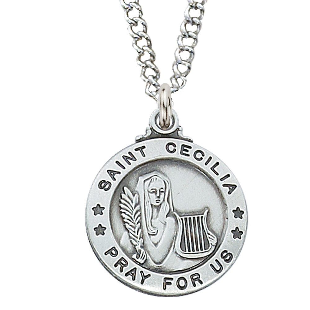 Sterling Silver St. Cecilia Medal Necklace With 20 Inch Rhodium Plated ...