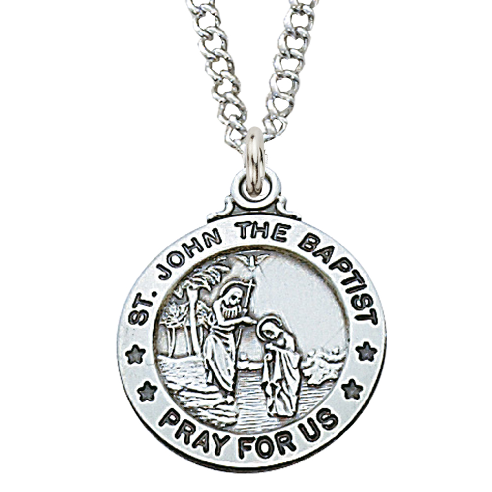 Sterling Silver John the Baptist Medal Necklace With 20 Inch Rhodium ...