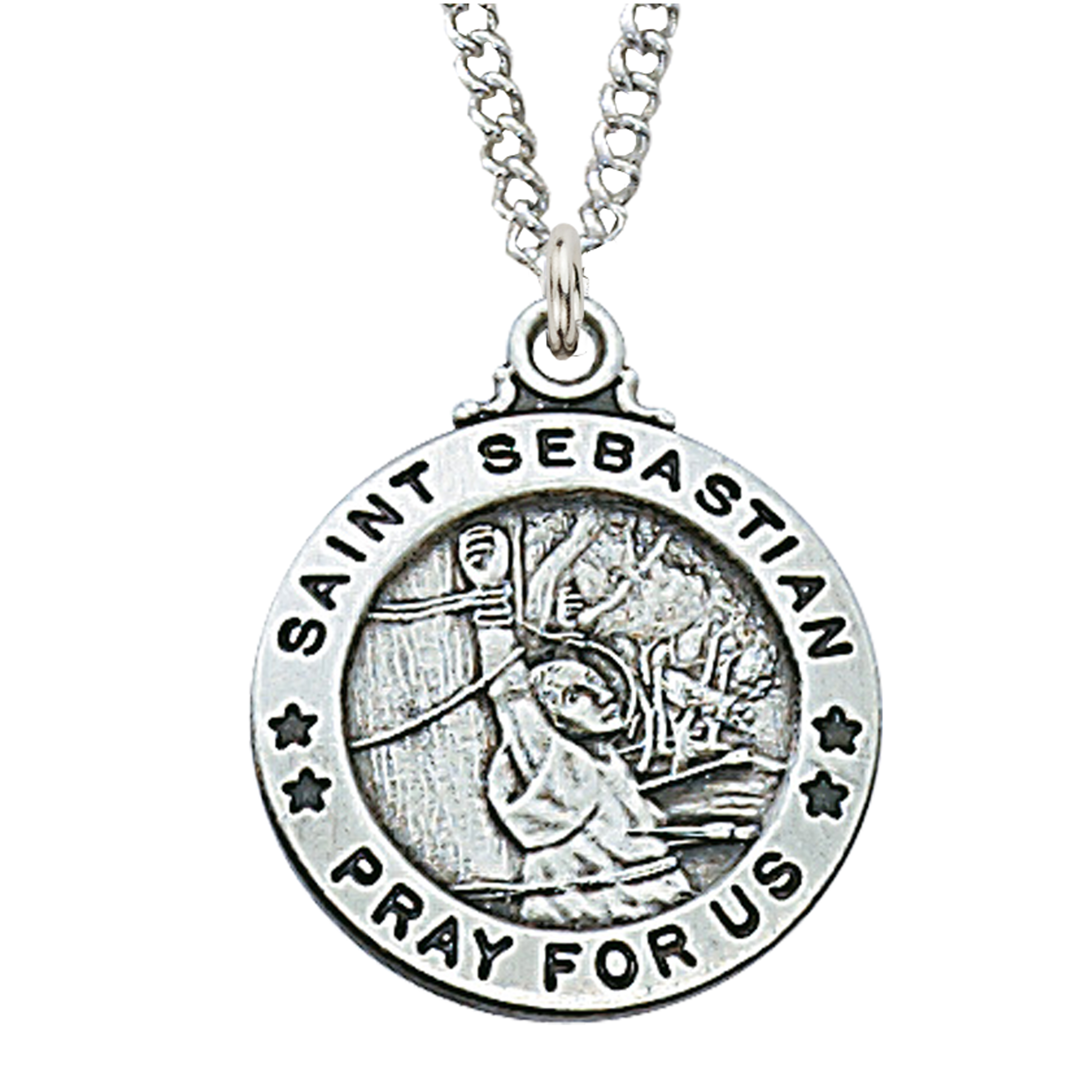Sterling Silver St. Sebastian Medal Necklace With 20 Inch Rhodium