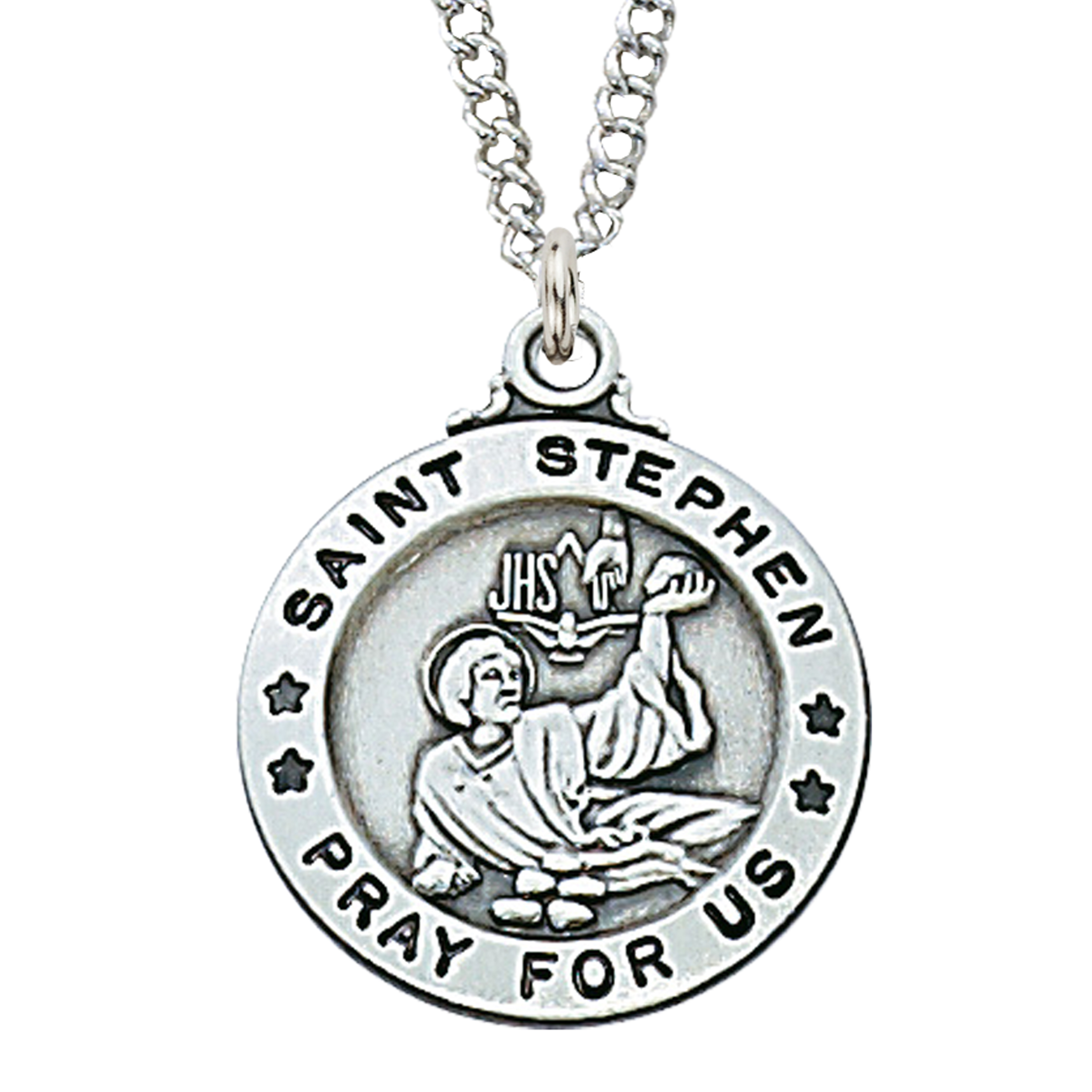 Sterling Silver St. Stephen Medal Necklace With 20 Inch Rhodium Plated ...
