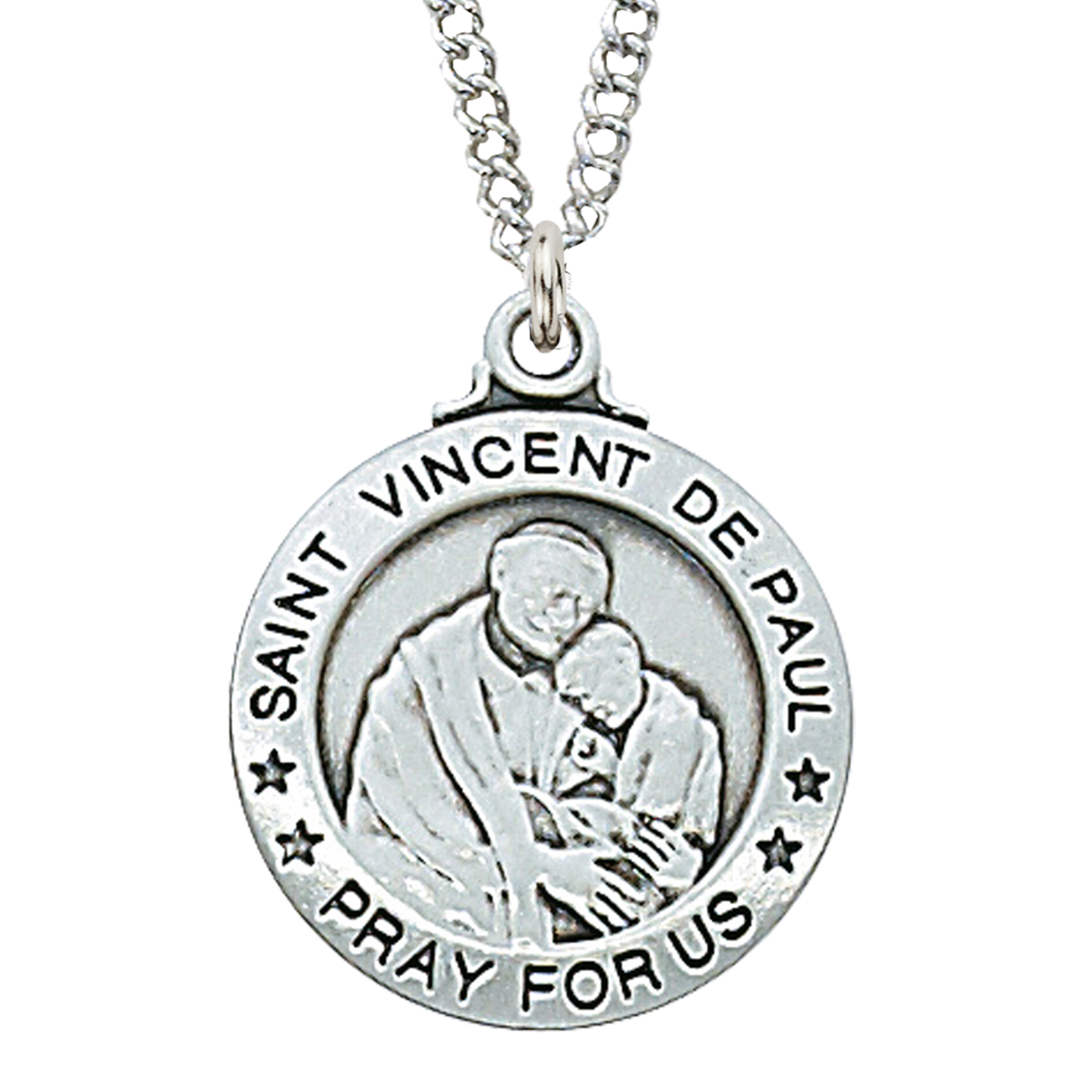 Sterling Silver St. Vincent De Paul Medal Necklace With 20 Inch Rhodium ...