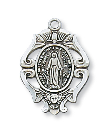 Sterling Silver Miraculous Medal Necklace With 18 Inch Rhodium Plated ...