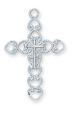 Sterling Silver Cross Necklace With 18 Inch Rhodium Plated Brass Chain