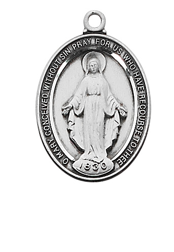Sterling Silver Miraculous Medal Necklace With 18 Inch Rhodium Plated ...