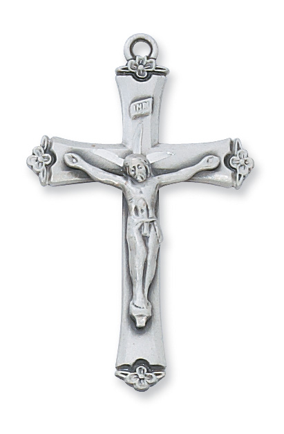 Oxidized Silver Crucifix Cross Pendant Necklace With Brushed Finish Jesus Cross Raised Inri Men Women Christian Faith Religious Jewelry