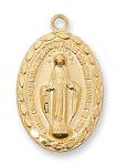 Gold Over Sterling Silver Miraculous Medal Necklace With 18 Inch Gold Plated Brass Chain and Deluxe Gift Box