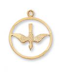 Gold Over Sterling Silver Holy Spirit Medal Necklace With 18 Inch Gold Plated Brass Chain and Deluxe Gift Box