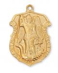 Gold Over Sterling Silver St. Michael Medal Necklace With 24 Inch Gold Plated Brass Chain and Deluxe Gift Box