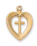 Gold Over Sterling Silver Heart Medal Necklace With 18 Inch Gold Plated Brass Chain and Deluxe Gift Box