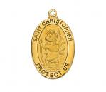 Gold Over Sterling Silver St. Christopher Medal Necklace With 20 Inch Gold Plated Brass Chain and Deluxe Gift Box