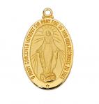 Gold Over Sterling Silver Miraculous Medal Necklace With 20 Inch Gold Plated Brass Chain and Deluxe Gift Box