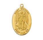 Gold Over Sterling Silver St. Michael Medal Necklace With 20 Inch Gold Plated Brass Chain and Deluxe Gift Box