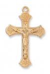 Gold Over Sterling Silver Crucifix Necklace With 18 Inch Gold Plated Brass Chain and Deluxe Gift Box