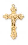 Gold Over Sterling Silver Crucifix Necklace With 18 Inch Gold Plated Brass Chain and Deluxe Gift Box