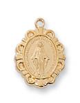 Gold Over Sterling Silver Miraculous Medal Necklace With 16 Inch Gold Plated Brass Chain and Deluxe Gift Box