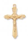 Gold Over Sterling Silver Crucifix Necklace With 24 Inch Gold Plated Brass Chain and Deluxe Gift Box