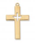 Gold Over Sterling Silver Cross Necklace With 24 Inch Gold Plated Brass Chain and Deluxe Gift Box