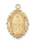 Gold Over Sterling Silver Miraculous Medal Necklace With 18 Inch Gold Plated Brass Chain and Deluxe Gift Box