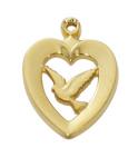 Gold Over Sterling Silver Heart Medal Necklace With Dove Medal Necklace With 18 Inch Gold Plated Brass Chain and Deluxe Gift Box