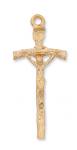 Gold Over Sterling Silver Papal Crucifix Necklace With 24 Inch Gold Plated Brass Chain and Deluxe Gift Box