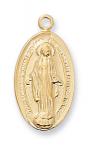 Gold Over Sterling Silver Miraculous Medal Necklace With 18 Inch Gold Plated Brass Chain and Deluxe Gift Box